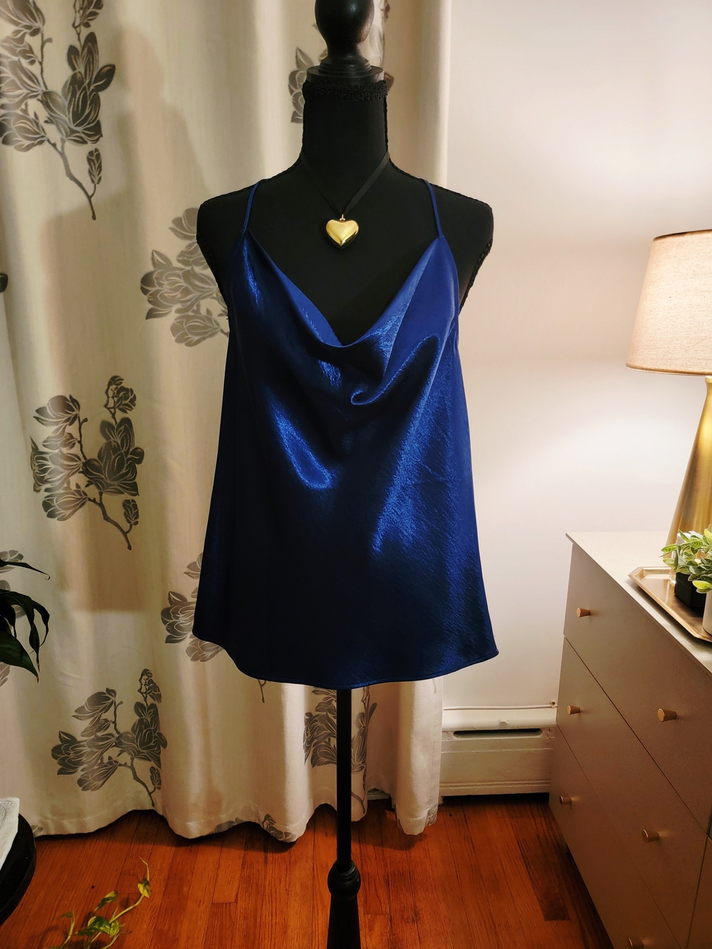 Express Royal Blue Satin Cowl Neck Cami Top M